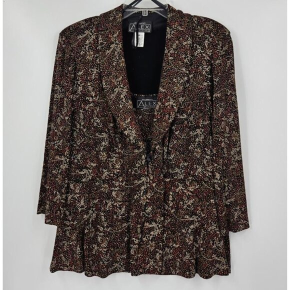 Alex Evenings Metallic 3 Piece Blazer/Tank/Skirt Abstract Shades of Brown Sz 1X - Picture 2 of 8